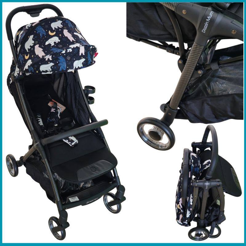 Poussette 9136 – Design Pliable Ultra-Compact avec Canopy Motif Animaux