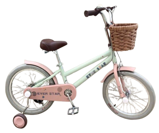 Vélo Enfant Ever Star 14’’ – Vert Pastel & Rose avec Panier en Osier