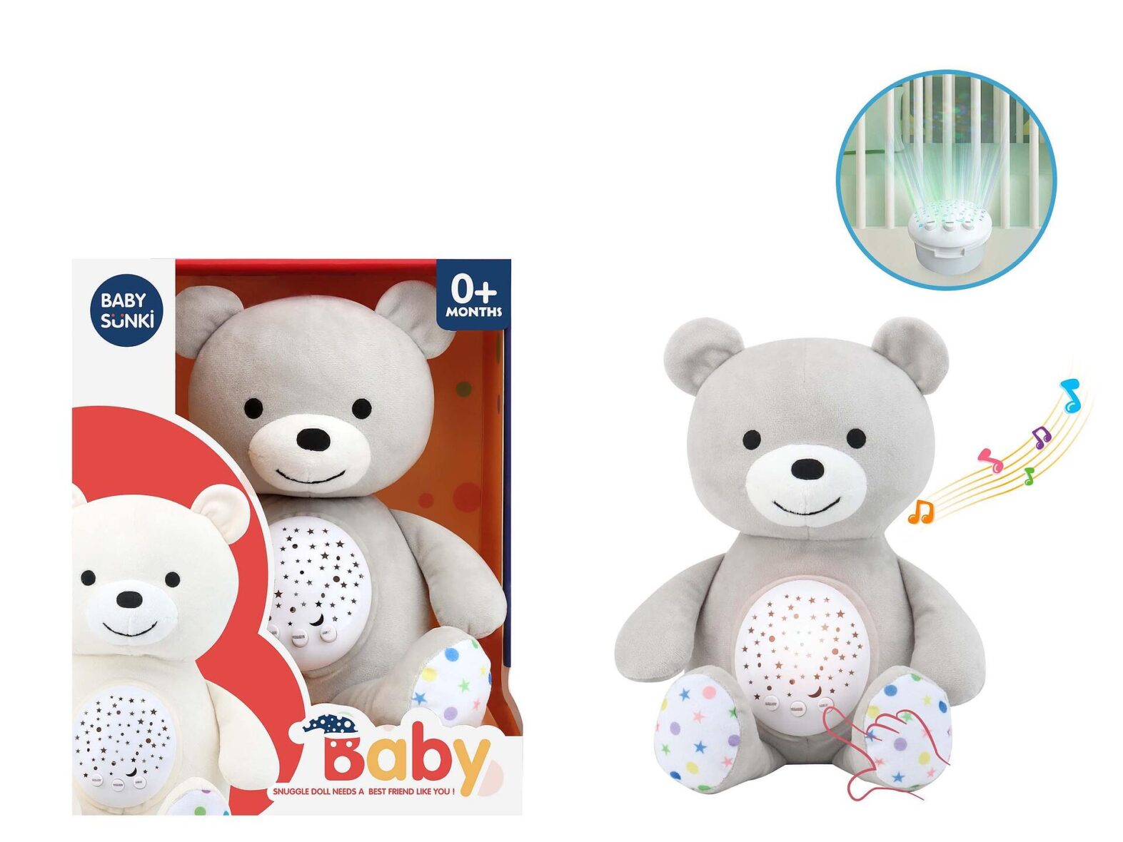 Peluche en forme d’ours projecteur de lumière et de veilleuse pour les bébés