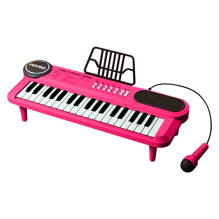 Piano musical enfant 37 touches avec microphone – Jouet éducatif rose