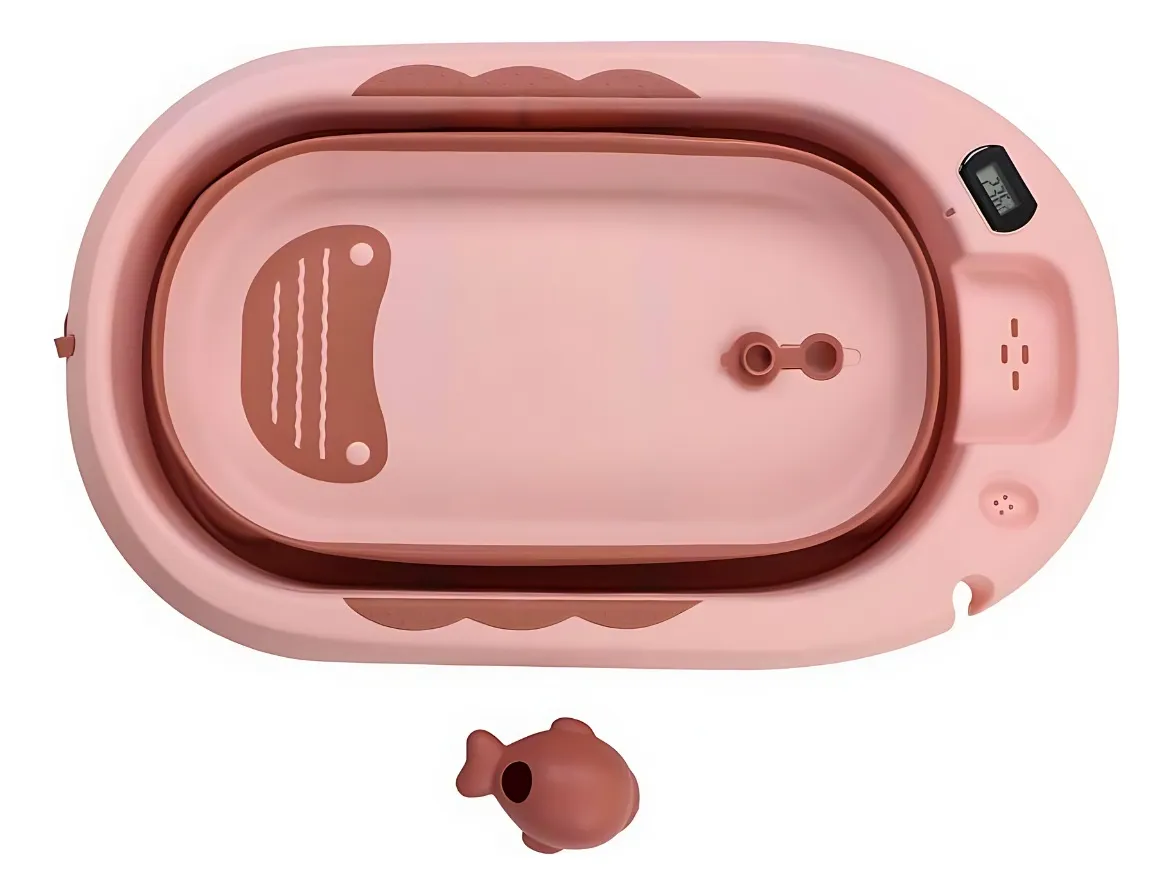 Baignoire Bébé Fockety Pliable, Marron, avec Thermomètre, pour Nouveau-né à Tout-Petit