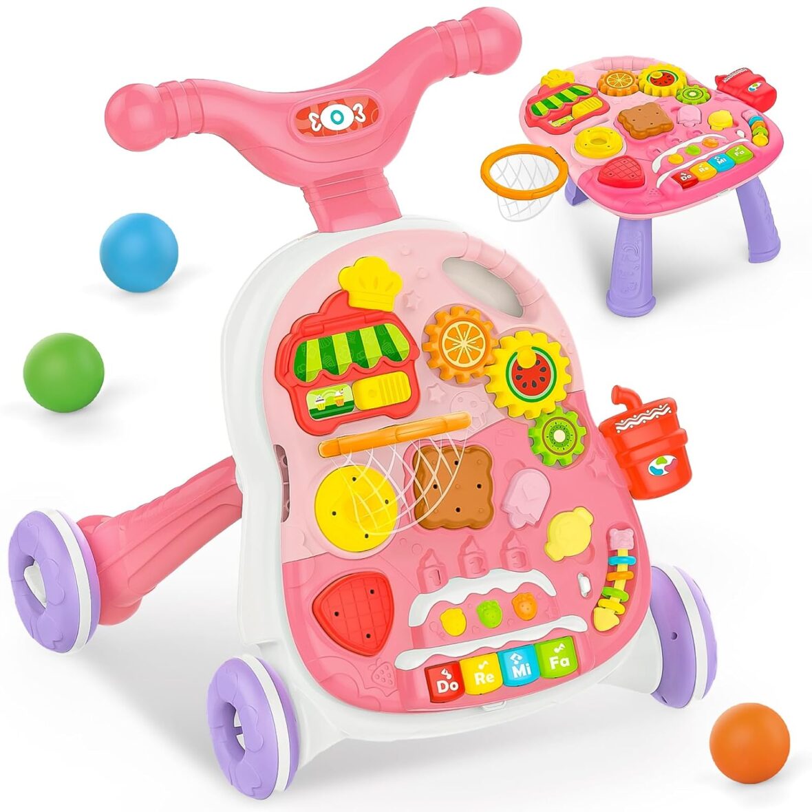 Walker Bébé 2 en 1 Rose – Trotteur & Table d’Activité