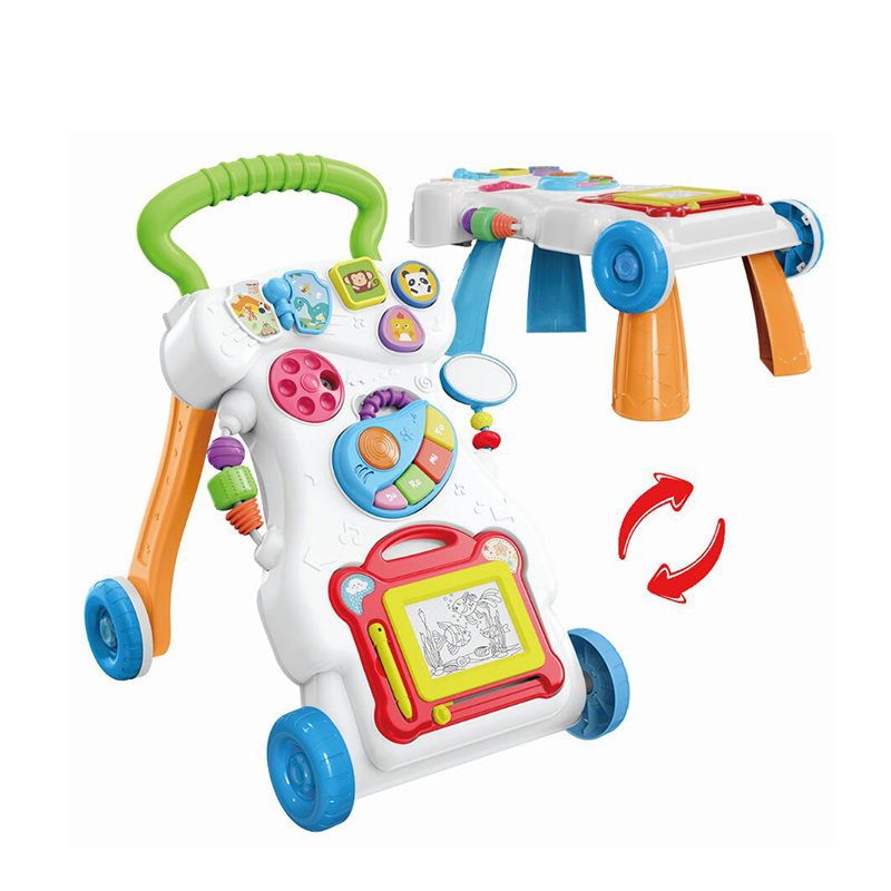 Trotteur Bébé Multifonction 2 en 1 avec Musique & Tableau à Dessin