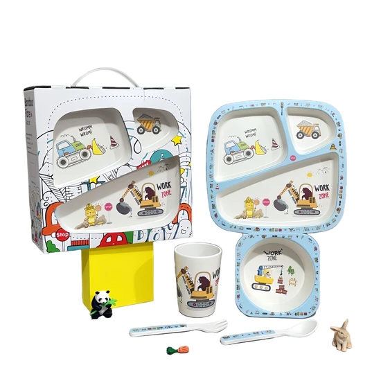 Toddler-Plates-Bowls-Bamboo-Kids-Divided-Plate-Kuromi-Cartoon-5PC-Dinnerware-Set
