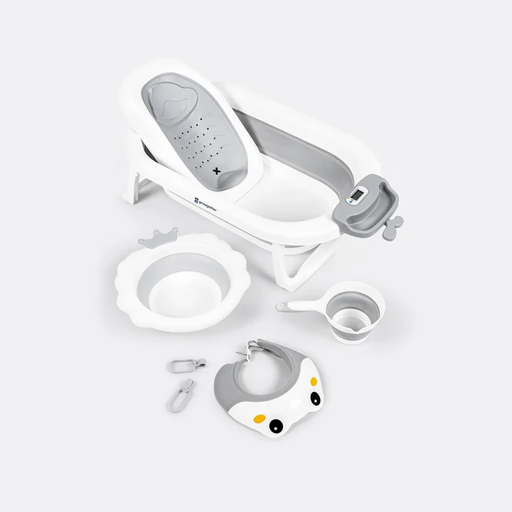 Baignoire Bébé Pliable avec Support Ergonomique et Thermomètre – Growgether