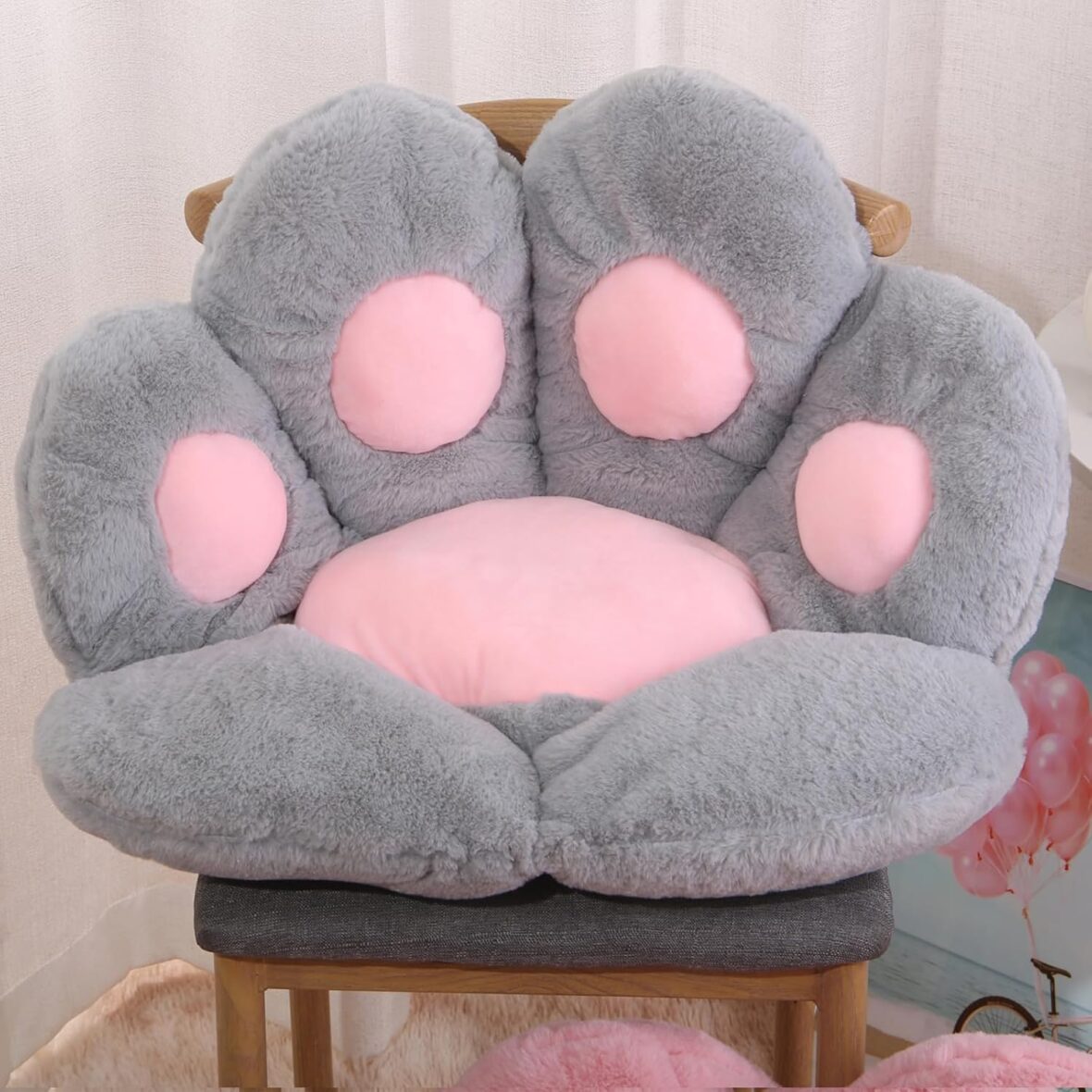 Coussin Patte de Chat en Peluche Gris – Coussin de Chaise & Sol Ultra Doux
