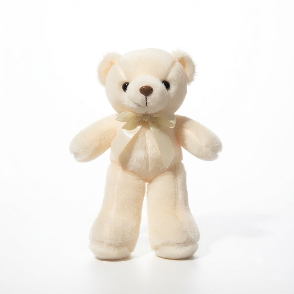 Ours en Peluche Doux avec Nœud Satin – Blanc Crème