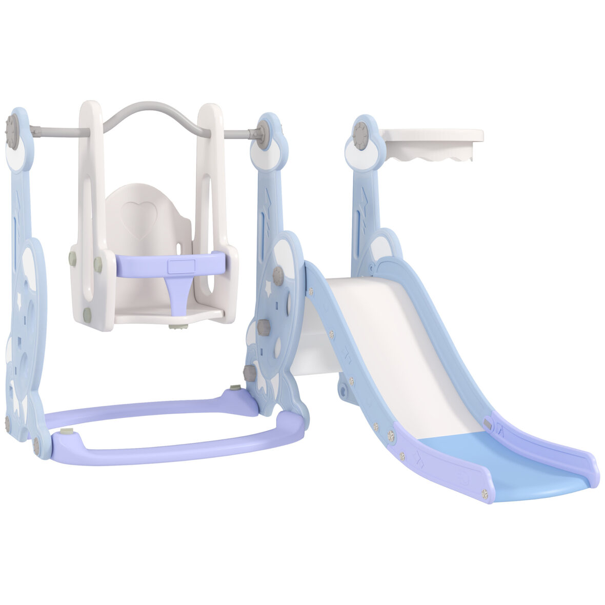 Centre de Jeux Bébé et Enfant 4 en 1 – Balançoire, Toboggan, Échelle et Panier de Basket
