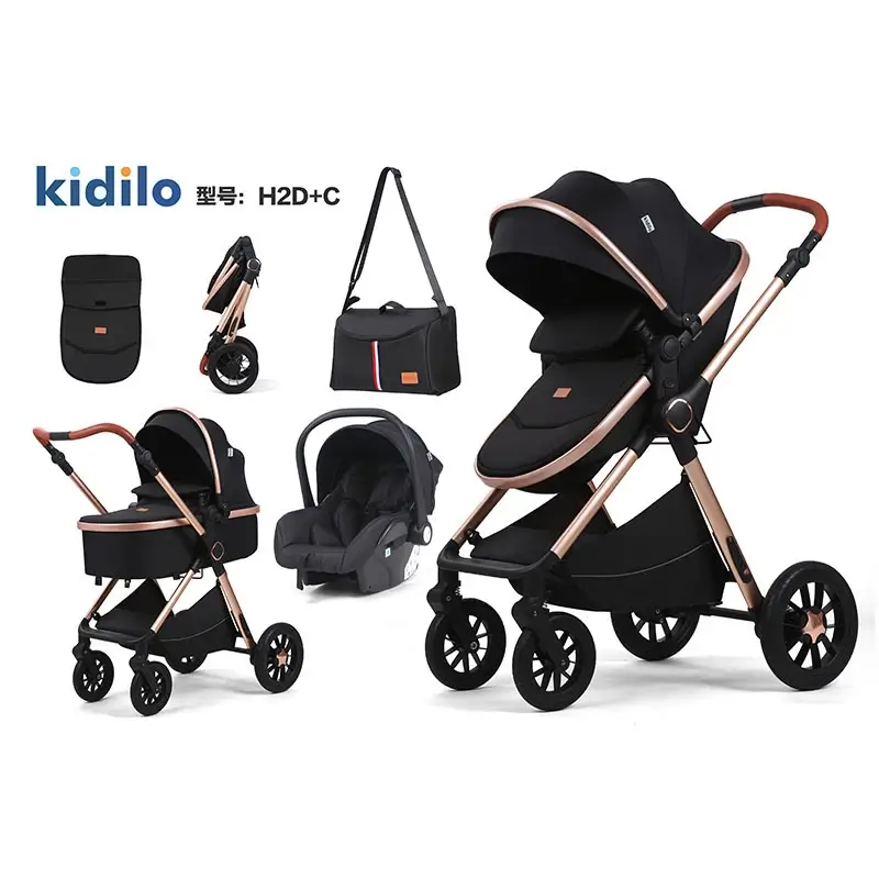 Poussette Bébé Kidilo H2D+C Haute avec Châssis Métallique